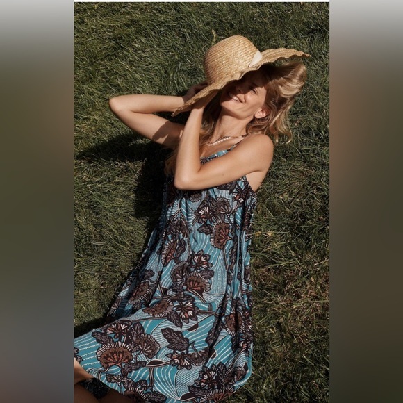 Anthropologie Blue and Brown Mini Dress - Picture 1 of 8